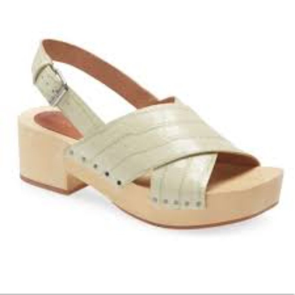 Madewell Women's Ivory Tan Farrah Croc Embossed Leather Slingback Clog Size 8.5